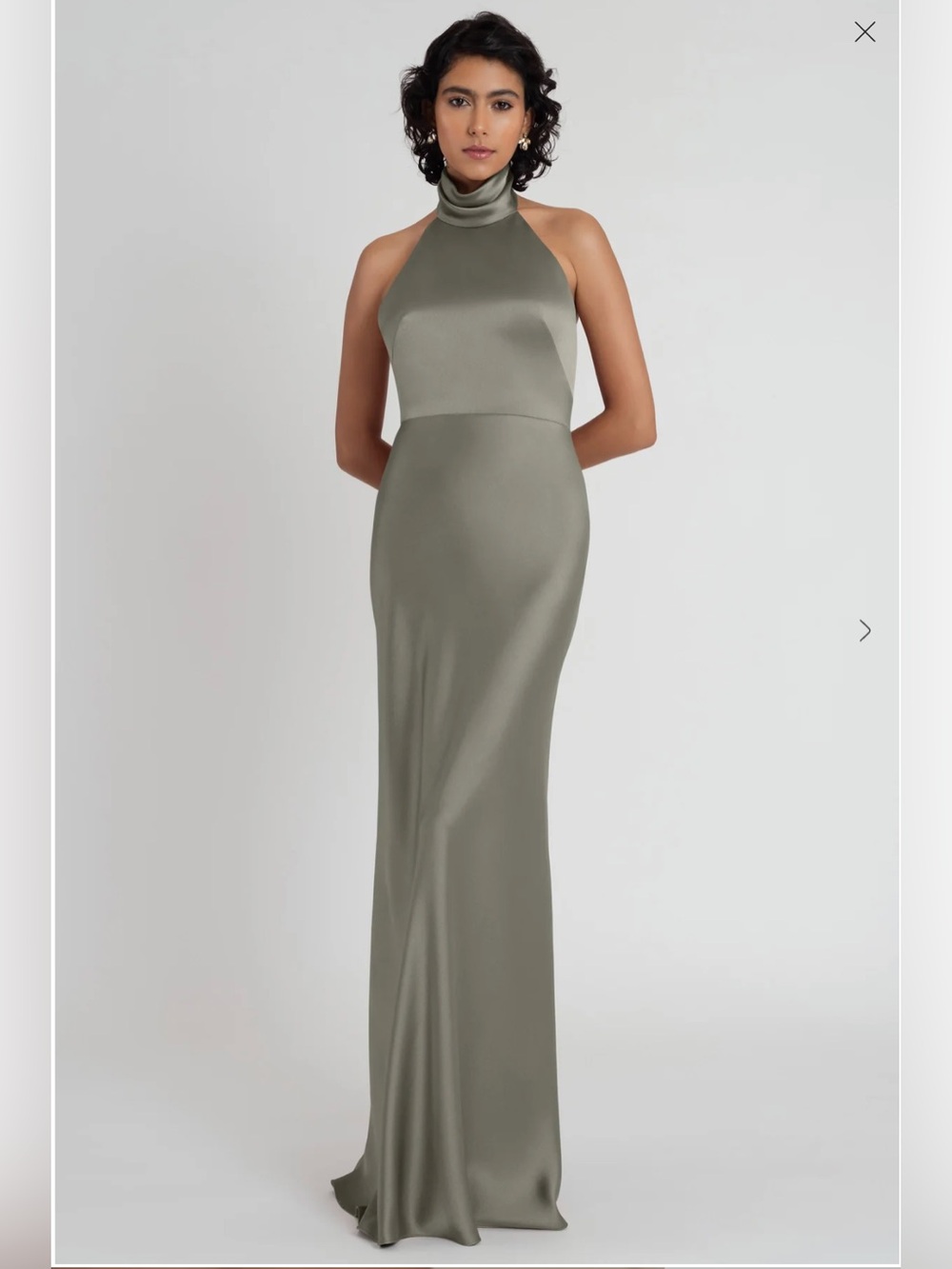 Jenny Yoo Olive Satin Halter Maxi Dress